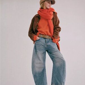 We The Free Good Luck Mid-Rise Barrel Jeans Light Wash